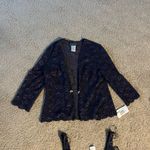 Alex Evenings Navy blue floral lace sparkle midi dress with lace cardigan set never worn Photo 7