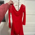 SheIn  Red Ruched Long Sleeve Cowl Neck Dress Photo 4