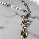 Sterling Silver White Gold Black Onyx Coin Necklace with CZ New Photo 4