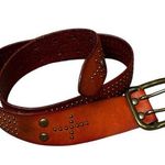 Linea Pelle Womens Leather Belt Handmade Solid Brass Studded Boho Y2K Size S Orange Photo 0