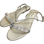 Linea Paolo Sandals Size 8.5 Leather in Gold Snakeskin Print Strappy Flat Sandal Photo 0