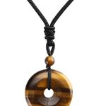 Natural Brown Tiger's Eye Stone Donut Pendant Necklace Gemstone - Boho, Bohemian Photo 1