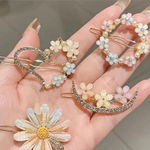 Pastel Flower Hair Clips Set 4pcs Rhinestone Pearl Barrette Yellow Photo 0