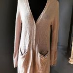 S&C 100% Cashmere Open Knit Mixed Media Unique Cream Cardigan Sweater M Bohemian Size M Photo 2