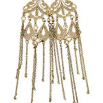 Gold Tone Filigree Chandelier Long Earrings Chain Fringe Boho Festival NWT Gold Photo 0