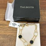 Talbots Flower Clover Bracelet Gold Double Chain Clasp Black White Pearl Jewelry Photo 0