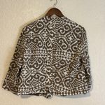 Chico's  Brown White Large Animal Print Ikat Print Collarless Cropped‎ Jacket 2 Photo 5