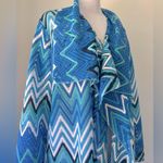 Rafaella  Studio Woman Blue, Black & White Zigzag Pattern Open Front Cardigan Photo 4