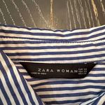 ZARA Women's XS Blue Striped Embroidered Poplin Button-Up Long Sleeve Shirt Photo 4