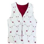 Handmade VTG  Boho Cream/Burgundy Floral Embroidered Reversible Open Front Vest Photo 0