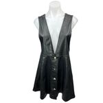 ZARA NEW Black Faux Vegan Leather Sleeveless V-neck Pinafore Button Mini Dress M Photo 6