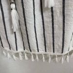 Blue Island  black striped top with fringe sizzle Med Photo 2