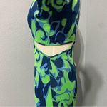 ZARA Green Asymmetric Jacquard V-Neck Dress Size M Spaghetti Strap One Sleeve Photo 11