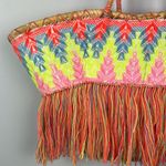 Moroccan straw colorful fringe basket bag Tan Photo 1