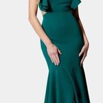 Bebe  Open Back Ruffle Midi Dress Women's Small Green Short Sleeve Hi-Low NWT Photo 0