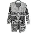 Elephant Cardigan ‎Pattern Sweater Size S Gray Knit Folklore Hippie Boho Photo 1
