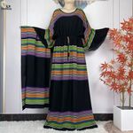 Black Multicolor Loose Maxi African Dress With Scarf Photo 0