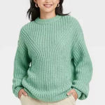 A New Day Chunky Knit Crewneck Sweater in Seafoam Photo 0