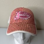 Justin Boots Wicker Woven Straw Hat Pink White Adjustable SnapBack Women’s Cap Photo 0
