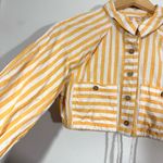Free People Yellow White Cropped Striped Button Down Shirt Photo 2