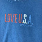 Life is Good Love USA Women’s Classic Tee Cotton Small America 4th of July Blue Photo 2