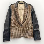 Anthropologie NEW By  Menswear Fabric Mix Vegan Leather Houndstooth Blazer S $158 Photo 0