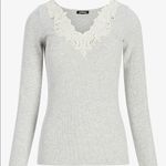 EXPRESS ✨ Fitted Ribbed Lace Trim V-Neck Tee✨ Photo 3