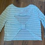 Cooperative  Open Back Scalloped Aqua Light Blue striped bow white top Si… Photo 11