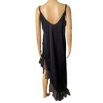 Lady Cameo Vintage 80s Plus Size Black Asymmetrical High Slit Ruffle Slip Dress Photo 3
