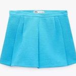 ZARA  Pleated Tweed Weave Textured Mini Skirt Skort Shorts Blue S NEW Photo 13