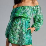 Anthropologie NWT  Plenty Tracy Reese Peasant Romper Green Python Large Rtl. $228 Photo 0