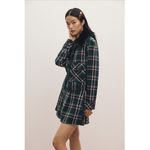 Anthropologie Maeve Plaid Faux Fur Collar Cropped Jacket Green Black Size L NWT Photo 10