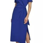 DKNY  Midi Dress Size Small NWT Side-Tie Short Sleeve Stretch Casual Royal Blue Photo 0