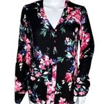 EXPRESS Shirt Women’s XSmall Black Pink Floral Popover Office Work Career Casual Photo 0