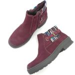 Earth Origins Tate Bootie Burgundy Suede Boho Knit Ankle Boot Women’s Size 9 Photo 3