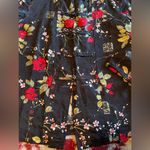 Silkland Women's Shirt Long Sleeve Kimono Top Black Red Beaded Flowers Silk Sz M Size M Photo 3