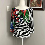 Joseph Ribkoff  women's 12 zebra print and tropics flowers blouse peplum stretch Photo 1
