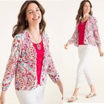 Chico's NWOT Chico’s Multi-Colored Printed Ruched-Sleeve Cardigan Photo 1