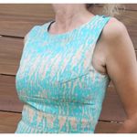 Chic 60s Turquoise/Tan Professional Office Work Bodycon Sleeveless Dress Size 8 Blue Photo 5