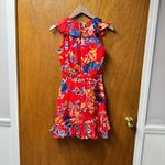 Saloni Cece Sleeveless Ruffle Silk Tiered Floral Print Red Mini Dress 2 Photo 13