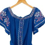 Cupcake and Cashmere Boho Embroidered Cotton Linen Mini Dress Blue Medium Photo 1