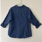 Anne Klein  1/4 Zip Pullover Chambray Top Blouse 3/4 Sleeve Blue Measures As Sz L Photo 4