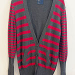 American Eagle  Vintage Cardigan Striped Y2K XL Red Gray Academia Prep Boyfriend Photo 0