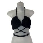 Nasty Gal Black Fluffy Flossed Waist Knitted Faux Fur Bandeau Crop Top S Photo 1