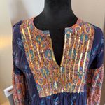 World Market Embroidered Notch Neck Boho Peasant Long Sleeve Midi Dress Floral Photo 1