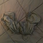 SheIn Tie Front Runched Puff Sleeve Crop Top Photo 5