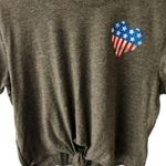 City Streets  Twist Tee Shirt Crop Top American Flag Heart Womens Gray Small S Photo 1