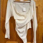 Free People New Intimately Cream Waffle Knit Long Sleeve Bodysuit Snap Closure Photo 0