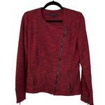 H by Halston Shiraz Burgundy Slub Knit Asymmetrical Zip Moto Jacket A270336 Sz 6 Photo 0
