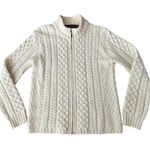 Inis Crafts Irish Cream Wool Zip Cable Knit high neck Cardigan size large Photo 7